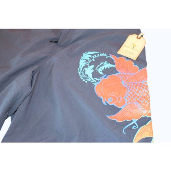 Caribbean Swimwear Men Bathing Suit Large Dark Blue Colorful Anime Koi Print NWT - Picture 9 of 9